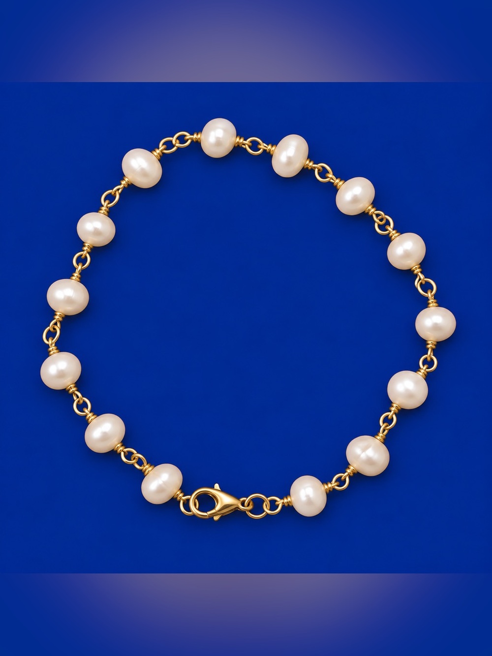 Gold Pearl Station Necklace - Classic White Pearls